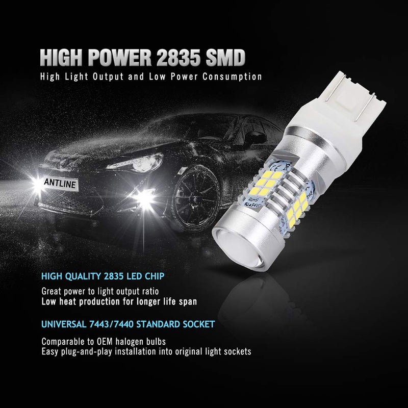 Antline Extremely Bright 7443 7440 T20 7441 992 W21W 21-SMD 2835 Chipsets 1260 Lumens LED Bulb Replacement White for Car Backup Reverse Brake Tail Turn Signal Lights Bulbs DRL (Pack of 4) - Image 4